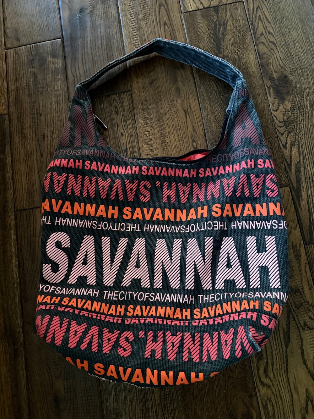 Robin Ruth Black Shoulder Bag with Pink & Orange Savannah Print